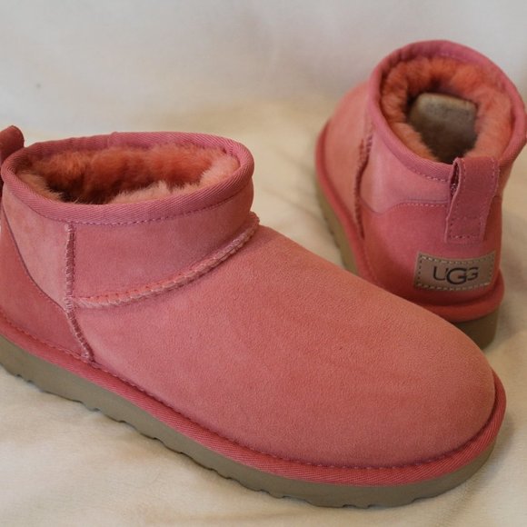 NIB UGG‎ ULTRAMINI SUEDE SHEARLING BOOTS PINK - Picture 2 of 8